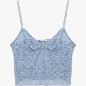 Resim Koton Kalp Yaka İnce Askılı Dantelli Pijama Üstü Mavi 5slk90034mk 