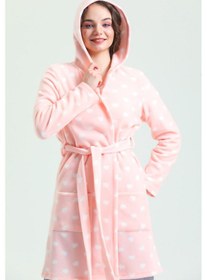 Resim Magic Form 35252 Kadın Kapişonlu Polar Sabahlık-pembe Pembe 