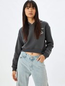 Resim Crop Oversize Sweatshirt Kapüşonlu Arkası Baskılı Şardonlu 