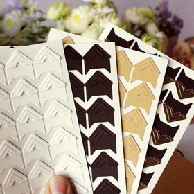 Resim 24 Adet Vintage Kraft Kağıt Köşe Etiketleri DIY Scrapbooking, Fotoğraf Albümleri & Resim Çerçeve Süslemesi İçin - Beyaz/Altın/Gümüş/Siyah, 12.5x9cm Yaprak, Köşe Etiketi 