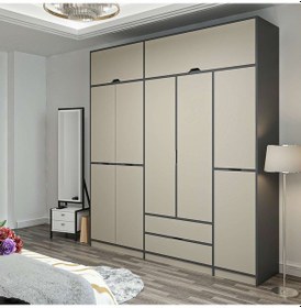 Resim Elina 5 Kapaklı Dolap + Yüklük - Antrasit/kumtaşı Çok Renkli 