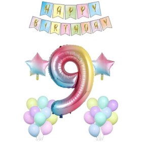 Resim Gökkuşağı 9 Yaş Doğum Günü Parti Süsleme Seti Gökkuşağı Rakam,yı 