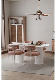 Resim Avvio Lavinia Beyaz Ptt Ayak 80x160 Yemek Masası Mutfak Masası Masa Teddy Sandalye Takımı Bukle Kumaş Beyaz 