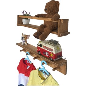 Resim RealWood Ahşap Çocuk Odası Askılık Ve Montessori Kitaplık Raf 2'li 55 Cm. 