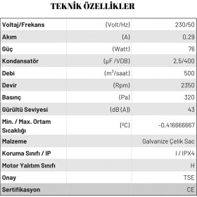 Resim Aırcol Kf - 125 Yuvarlak Kanal Tipi Aspiratör 