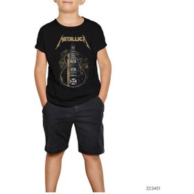 Resim Metallica Guitar Cross Siyah Çocuk Tişört Beyaz 