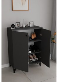 Resim 3 Raflı Kapaklı Ayakkabılık Dolabı Modern Çok Amaçlı Vestiyer & Antre Dolabı Antrasit 
