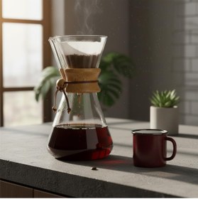 Resim Hype Store Chemex Tarzı Cam Kahve Demleme Karafı 600 ml | Borosilikat Isıya Dayanıklı, Ahşap Manşetli | Pour Ov 