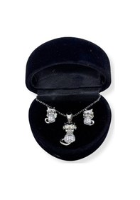 Resim Oya Silver Zirkon Taşlı Kedi Gümüş Set&takım 