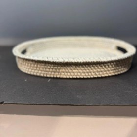 Resim Dekoratif Polyester Hasır Tepsi Krem Gümüş 