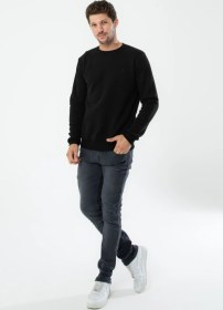 Resim Yxc Trend Maker Erkek Pamuklu Içi Polarlı Nakışlı Relaxed Erkek Sweatshirt Tek Üst Siyah 