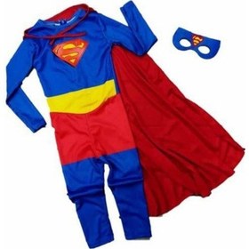 Resim Süperman Kostüm- Süpermen Çocuk Kostüm Pelerinli 3lü Set Mavi 