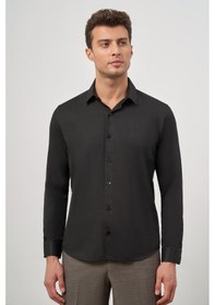 Resim İmza Siyah Uzun Kol Kendinden Desenli Armürlü 032 Sert Yaka Classic Slim Fit Gömlek 1004245152 Siyah 