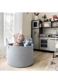 Resim Mavaux Clover Özel Pamuklu Saplı Jüt Battaniye Sepeti Hasır Oyuncak Sepeti Jüt Çamaşır Sepeti 40-30 Gri 