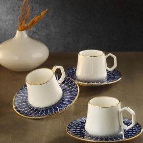 Resim Sandro Moreno 1453 Deep Blue Double Geometrik Gold 6 Kişilik 12 Parça Kahve Fincan Takımı 120 ml 
