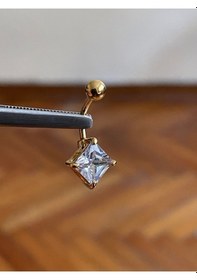 Resim 316 L Cerrahi Çelik Büyük Elmas Model Göbek Piercingi Kare Elmas Model Göbek Piecingi Gold 