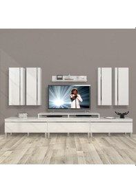 Resim Decoraktiv Ekoflex 8d Mdf Krom Ayaklı Tv Ünitesi Tv Sehpası Beyaz 