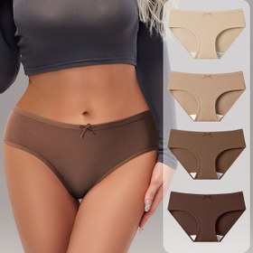 Resim 4 Adet Kadın Pamuklu Biçimli Çamaşır, Basit Düz Renk Alçak Bel Çamaşırı, Rahat Örgü Kumaş İç Çamaşırı ile Püsküllü Detay 