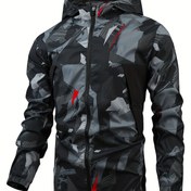 Resim Erkekler için Kamuflajlı Kapüşonlu Rüzgarlık Ceket - Uzun Kollu, Fermuarlı, Hafif ve Dış Mekan Aktiviteleri, Koşu, Eğitim ve Günlük Giyim için Uygun, Günlük Giyim Ceketi | Fermuarlı Ceket | Dayanıklı Dış Mekan Giysisi 