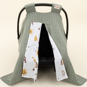 Resim Puset Örtüsü - Çift Taraflı - Haki Muslin - Galaksi ve Harfler 