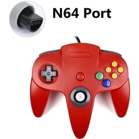 Resim Gc Kırmızı Kablolu N64 Gamepad Joypad Oyun Joystick Gamecube Mac Gamepad Pc Oyun Denetleyicisi İçin 