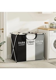 Resim 3 Bölmeli Katlanabilir Bölmeli Kirli Çamaşır Sepeti - Banyo Çamaşır Sepeti Renkliler & Beyazlar Çok Renkli 