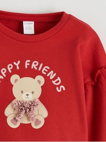 Resim LC Waikiki Meral Collection Kırmızı Ayıcık Baskılı Kız Bebek Sweatshirt 