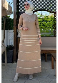 Resim Rabia Şamlı Hayal Triko Elbise Bej Normal 