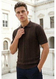 Resim Sayzen Your Shine Sayzen Desenli Polo Yaka Tişört Man2605 Kahverengi 