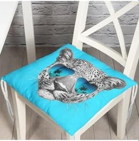 Resim RealHomes Mavi Zeminli Gözlüklü Cool Leopar Desenli Modern Pofidik Sandalye Minderi 