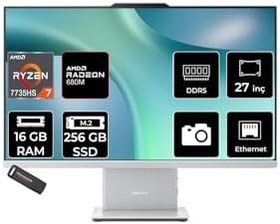 Resim LENOVO IdeaCentre 27ARR9 Ryzen 7 7735HS 16GB 256GB SSD 27" FHD FDOS Gri All in One Bilgisayar 