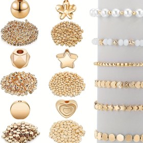Resim 1200 adet yıldız boncuklar, yuvarlak top boncuklar, çok yüzlü ara boncuklar, kalp boncuklar, çiçek boncuklar, düz disk boncuklar, gevşek boncuklar bilezikler küpeler kolye takı yapımı seti 