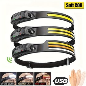Resim 1pc Şarj Edilebilir LED Baş Lambası ile Hareket Sensörü, COB+XPE Outdoor Baş Lambası, Parlatılmış ABS, Su Geçirmez Olmayan, LED Işık, ≤36V, Şarj Kablosu ile, Kamp, Yürüyüş, Koşu, Olta Balığı için İdeal 