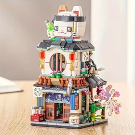 Resim Japon Sokak Manzarası Izakaya Dükkan Mini Yapı Blokları, MOC Kreatif Japon Oyuncak Model Seti, Masa Süsü, Ev Dekoru, 789 Parça Simülasyon Mimari Tuğla Oyuncağı 