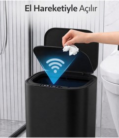 Resim Sunora Akıllı Sensörlü Otomatik Kapaklı Çöp Kovası Temassız Hijyenik Çöp Kutusu 10l Siyah 
