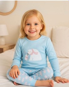 Resim Kız Çocuk Pamuklu Kutup Ayısı Baskılı Pijama Takımı-16020 Turkuaz 