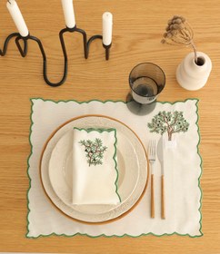 Resim 2'li Set Zeytin Ağacı İşlemeli Pamuk Peçete 