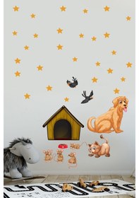 Resim Sevimli Kedi Köpek Ve Hırsız Fareler Çocuk Odası Duvar Sticker 