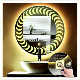 Resim Dnr-Mirror60 Cm Günışığı Ledli Tasarım Kumlamalı Dokunmatik Tuşlu Banyo Aynası Makyaj Aynası Işıklı Ayna 