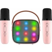 Resim Butu K1 RGB Bluetooth 5.0 2 Mikrofonlu Mini Karaoke Hoparlör 