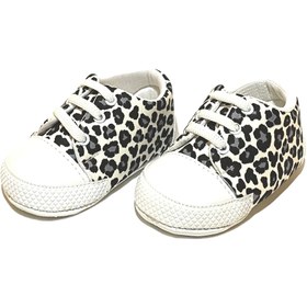 Resim Leopar Desenli Converse Bağcıklı Kız Bebek Patik Ilk Adım Ayakkabısı 