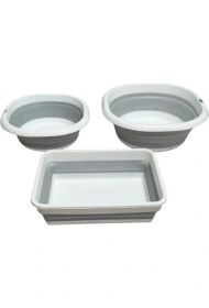 Resim 2 Adet Kare (2,7 Lt ve 5 Lt) 1 Adet Dikdörtgen (4 Lt) Katlanır Akordiyon Silikon Badya Leğen Seti 