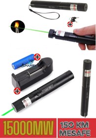 Resim harry Yeşil Şarjlı Lazer Pointer 150km Mesafe Metal Kasa 2 Başlık-Şarj Cihazı-Pil-Anahtar Yakıcı Lazer 