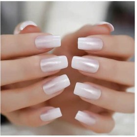 Resim EDA LUXURY BEAUTY Inci Pembe Beyaz Ombre French Takma Tırnak Lüks Parlak Doğal Uzun Kare Nail Art Yapıştırıcılı Set E1085 