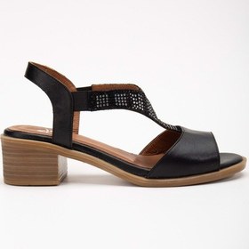 Resim Analin Shoes Kadın Hakiki Deri Lastikli Rahat Taşlı Sandalet Kot Mavi Siyah 