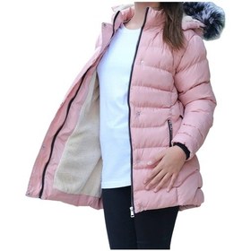 Resim İrem Kız Çocuk Su İtici Özellikli Fermuar Çıtçıt Kapamalı Kuşaklı Kürklü Pembe Mont 