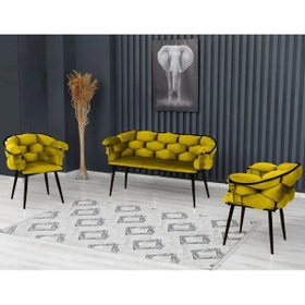 Resim Rozexi Balon Çay Seti Takımı Koltuk Takımı Oturma Odası Kafe Antre Hol Ofis 2+1+1 Siyah Metal 