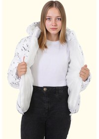 Resim Freemen Kız Çocuk Çıkabilir Kapüşonlu Su Ve Rüzgar Geçirmez Kışlık Şişme Mont & Kaban & Parka Beyaz 