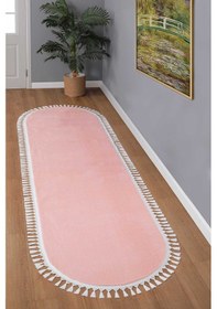 Resim Vl Oval Comfort Overloklu Peluş Yolluk Halı Pembe Pembe Oval Pon Pon 
