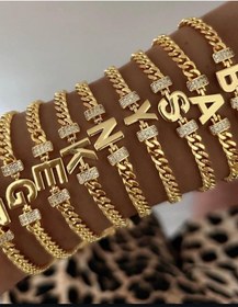 Resim Kadın 14k Gurmet Zincir Zirkon Taşlı Harfli Bileklik B Harfi Altın 